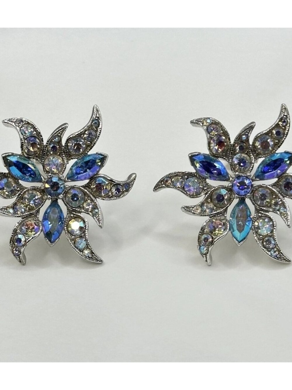 Vintage Bogoff Aurora Borealis Starburst Clip-On Earrings